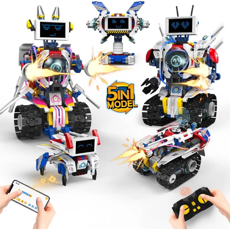 5 in 1  Robots Remote Control & App Control With Smart lcd Technic High Technology Engineering Model Vehicle Assembly Toy Set 603 Blocks With educational features –Ages 6+
